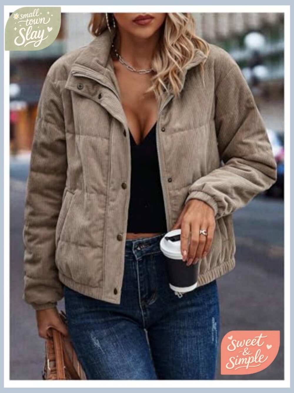 Quilted Puffer Jacket Zip Up Long Sleeve Padded Bomber Barn Coat with Pockets - Picture 5 of 6